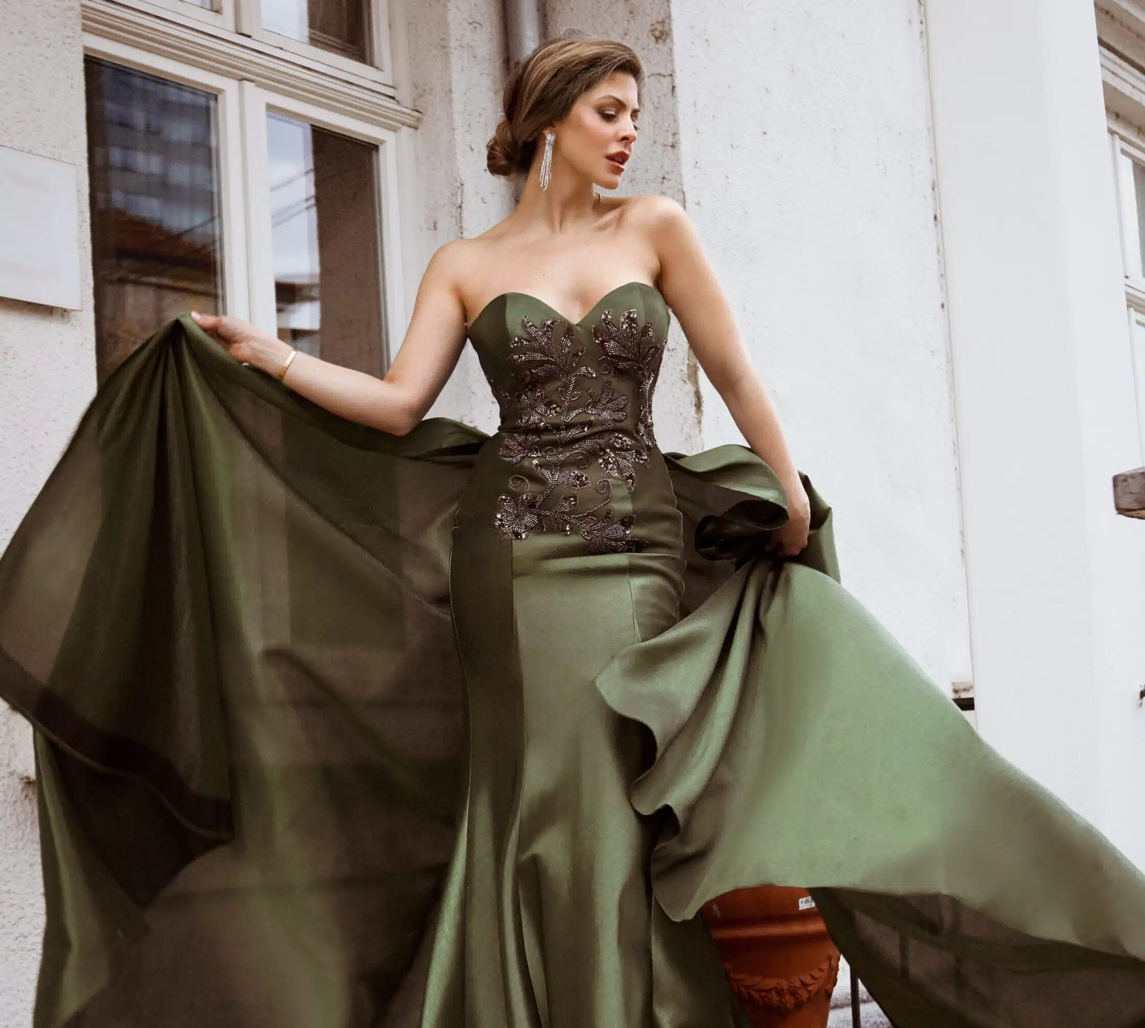 Elegant woman in green gown